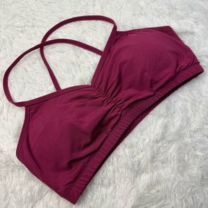 Handful Medium Impact Sports Bra Wine Red Adjustable Straps Ruched Yoga Gym